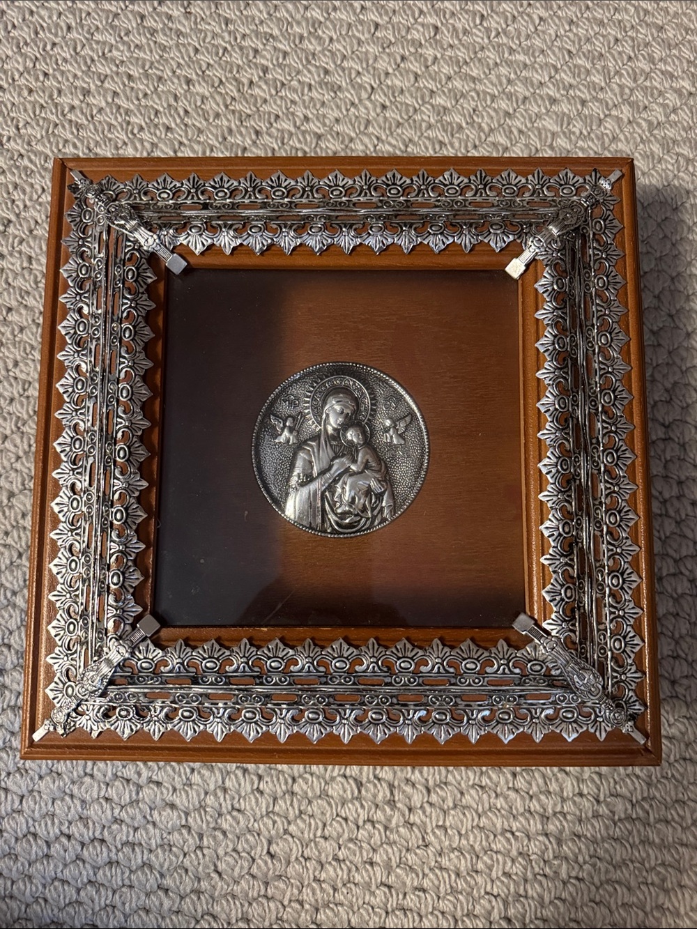 Religious Wedding Crown box with Ornate Silver Accent